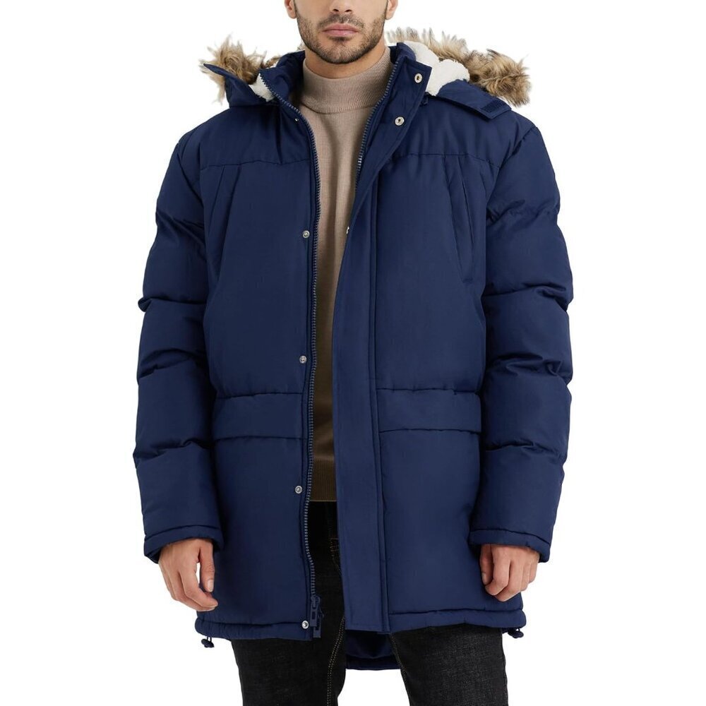 Men's Long Winter Hooded Jacket Warm Windproof Puffy Coat Padded Thicken Parka J